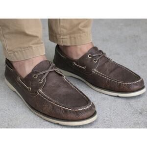 Sperry Dark Brown Leather Loafer Boat Men 9M Lace Up Casual Preppy 2 Eye Moc Toe